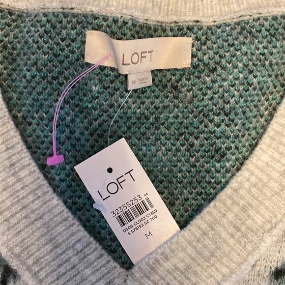 New Ann Taylor Loft womens animal cheetah print grey and teal wool blend sweater - Picture 2 of 6